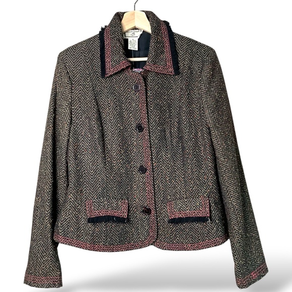 APRIL CORNELL Wool Blend Lined Tweed Button Front Blazer Fringe Trim NWOT Sz M - Picture 1 of 8